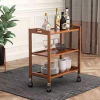 LINGWEI 3-Tier Kitchen Serving Trolley Rolling Storage Cart with Movable Wheels Wooden Trolley Kitchen Trolley Cart Utility Serving Cart