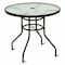 YULAN-Patio Round Table Tempered Glass Steel Frame Outdoor Pool Yard (Gray)-212-T-010