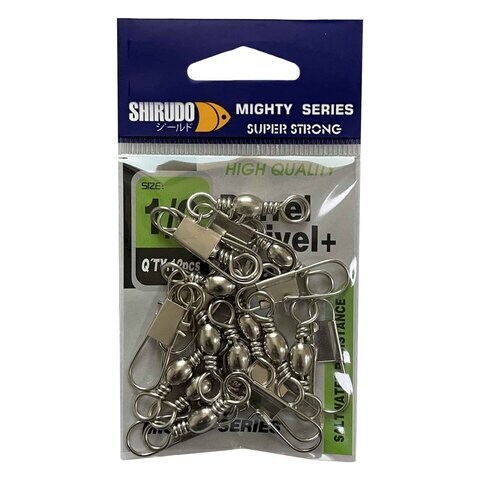 Shirudo Mighty Series Barrel Swivel With Snap Silver Size 1/0 Pack of 12