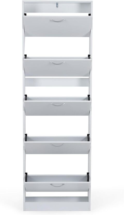 Pan Home Furinno Shoe Rack 15 Pairs With 5 Drawer - 59X18X180 cm White