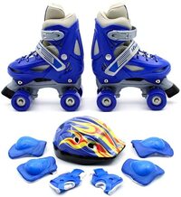 EASY FUTURE Roller Skates Adjustable Size Double Row 4 Wheel Skates for Children Skates for Boys And Girls Including Full Protective Gear Set Blue XS (27-30)