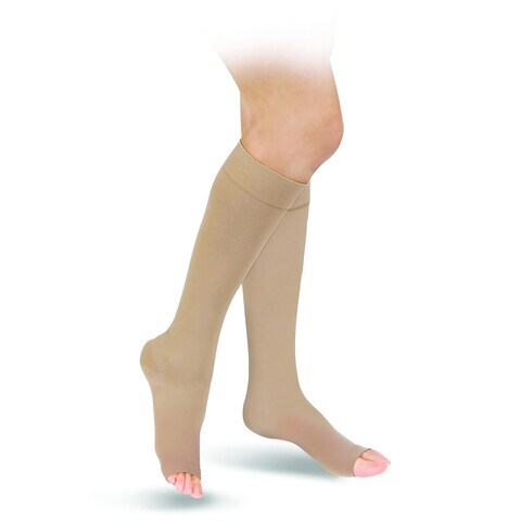 Go Silver Knee High, Compression Socks, Class 1 (18-21 Mmhg) Open Toe Flesh Size 5