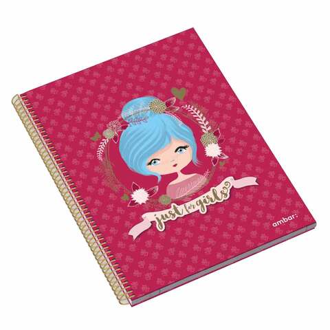 Ambar Spiral Notebook Just For Girls A4 Size 80 Sheets Checkered- Pink