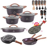 Cookware Set 21 pieces-LIFE SMILE Pots and Pans set Induction Base, Granite Non-Stick Coating PFOA FREE include Casseroles, Fry Pans, Double Grill Pan, Fish Pan, Kitchen Utensils