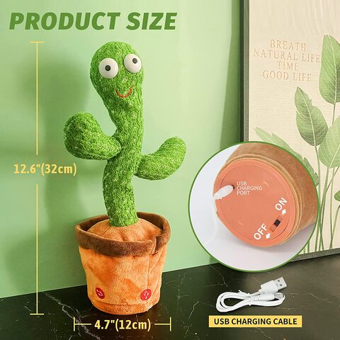 Sky-Touch Dancing Cactus Plush Toy USB Charging, Sing 120 Songs, Recording, Repeat What You Say And Glowing, Fun Toy Gifts For Boys And Girls