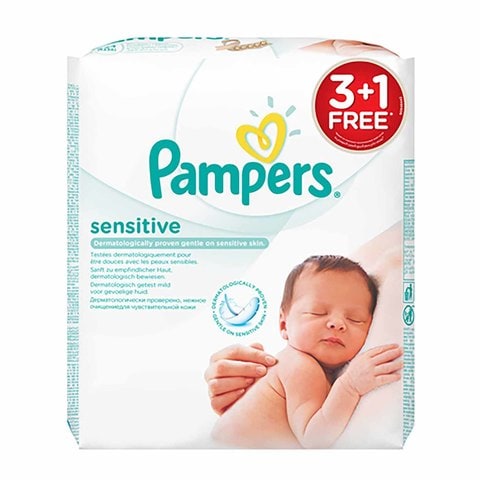 Pampers Sensitive Baby Wipes, 56 Wipes - Pack of 3+1 Free