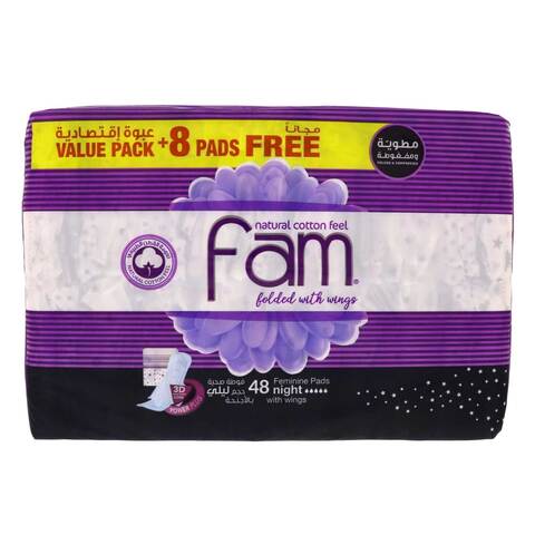Fam Night Sanitary Pads Folded With Wings 48 Pieces