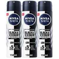 NIVEA MEN Antiperspirant Spray for Men Black &amp; White Invisible Original 150ml Pack of 3