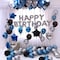 Party Propz Happy Birthday Letter Foil Balloon Set Of Silver + Pack Of 30 Hd Metallic Balloons (Blue, Black And Silver)