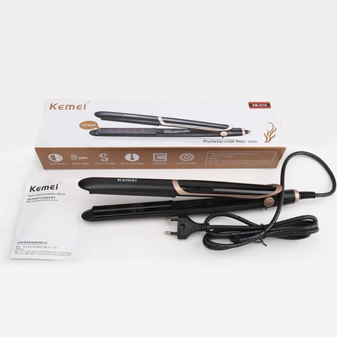 KEMEI-Kemei KM-2219 2 in1 Infrared Flat Iron Curler Hair Straightener Ceramic Thermostatic Coating Styling Tool