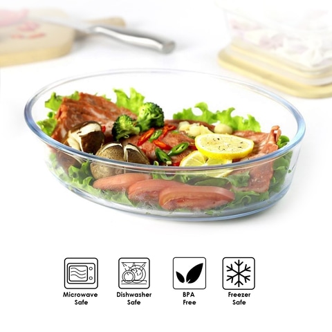 Aiwanto 2.4L Oval Baking Dish Pan Salad Container Dish Preparing Glass Vessel Glass Dish Oval Pan