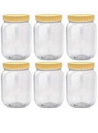 ALSAQER 6-Pieces (750 ml) Plastic Spice Storage Pet Jar -Sunpet Round Clear Jars with lid-Plastic Transperent Pet Bottles