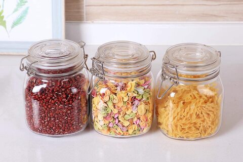 Star Cook Airtight Glass Canister Set of 3 - 24oz/750 Food Storage Jar Square Clear Preserving Seal Wire Clip Fastening for Kitchen Canning Cereal,Pasta,Sugar,Beans,Spice