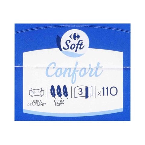 Carrefour Soft Comfort 3 Ply Facial Tissue White 110 Sheets Pack of 3