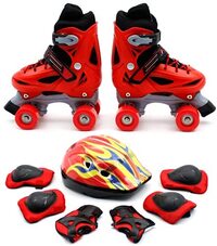 EASY FUTURE Roller Skates Adjustable Size Double Row 4 Wheel Skates for Children Skates for Boys And Girls Including Full Protective Gear Set Red Medium (35-38)