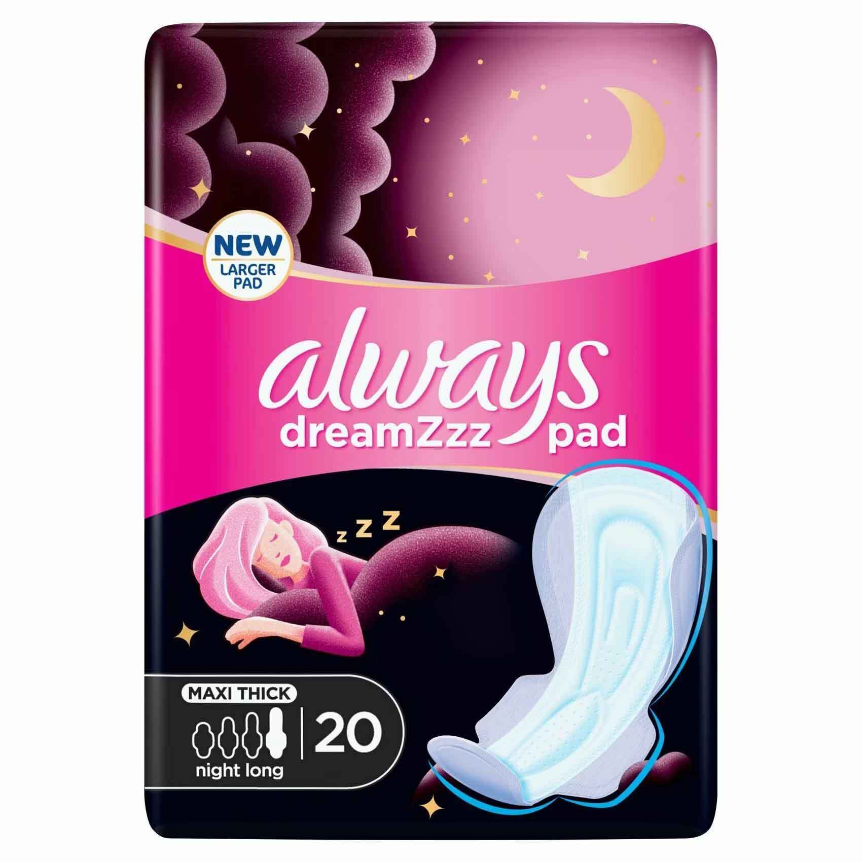 Buy Always Dreamzz Women Pads Cotton Soft Maxi Thick Night Long With Wings  20 Counts Online