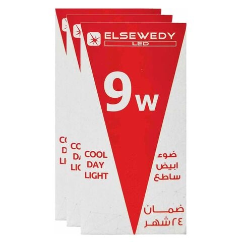 Elsewedy LED Lamp - 9 Watt - White Light - 3 Pieces