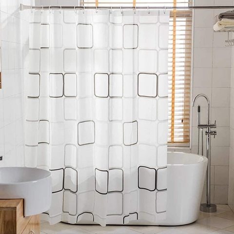 Shower Curtain Waterproof Durable Mildew Stain Resistant Black and White Square Style for Bathroom (Square Printing Pattern, Width 180*Length 200)