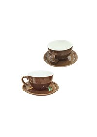 Liying 12Pcs Porcelain Cups And Saucers Set - Brown Colour Tea Set - 200Ml Cup 6Pcs And Saucer 6Pcs Set For Idle Tea, Turkish Coffee, Espresso And Cappuccino