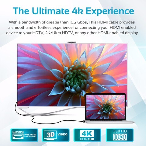 Promate 4K HDMI Cable, High-Speed 3 Meter HDMI Cable with 24K Gold Plated Connector and Ethernet, 3D Video Support for HDTV, Projectors, Computers, LED TV and Game consoles, ProLink4K2-300