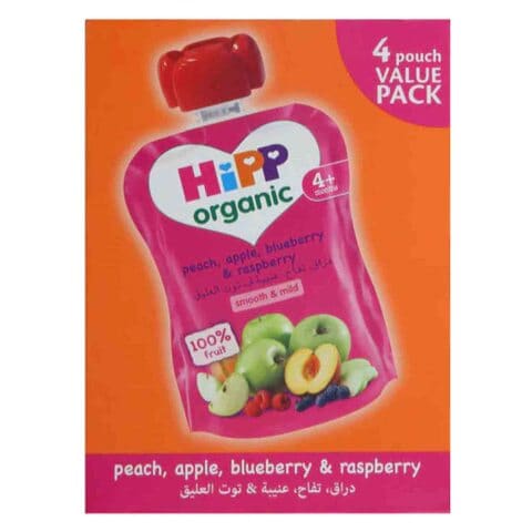 Hipp Organic Peach Apple Blueberry And Raspberry Juice 90g Pack of 4