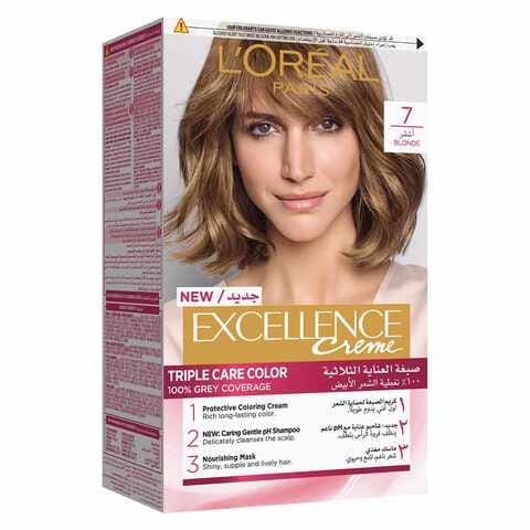 Buy L'Oreal Paris Excellence Creme Triple Care Permanent Hair Colour 7  Blonde Online - Shop Beauty & Personal Care on Carrefour UAE
