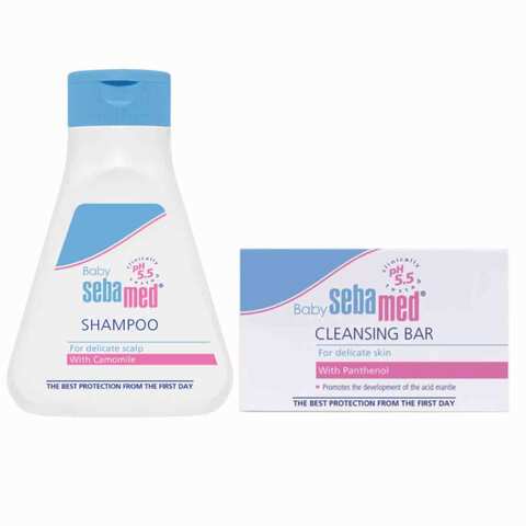 اشتري Sebamed Baby Shampoo 150ml And Baby Cleansing Bar White 100g في الامارات