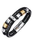 COOLBABY Gold Stainless Steel Men&#39;s Leather Bracelet With Magnetic Latch