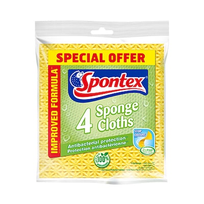 Spontex Antibacterial Sponge Cloths Pack of 5 Cloths Super Absorbent &  Flexible