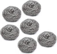 Royalford Royalbright Heavy Duty Scourer- RF10637 Steel Wool Scrubber For Dishes, Pots And Pans For Kitchen And Bathroom Tough Stain Removal Round Scrubbers Pack Of 6 Silver