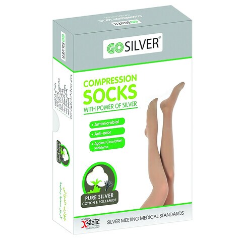 Go Silver Knee High, Compression Socks Class 2  (23-32 mmHG) Closed Toe Flesh  Size 5