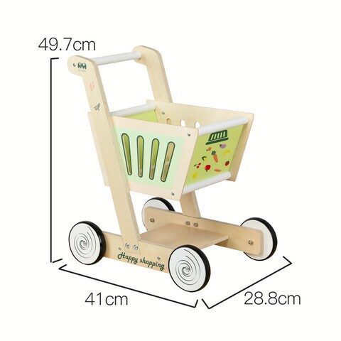 Wooden Shopping Cart Pretend Play with Baby Walker - Multicolor