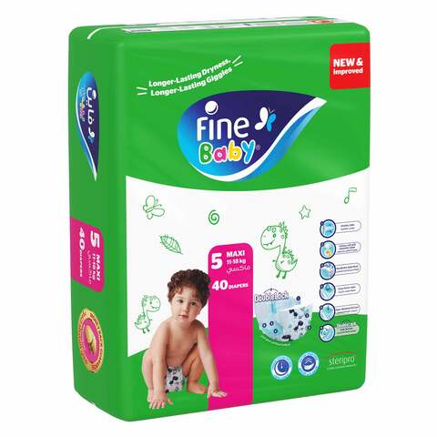 Fine Baby Diapers, DoubleLock Technology , Size 5, Maxi 11 - 18kg (40 Diapers)