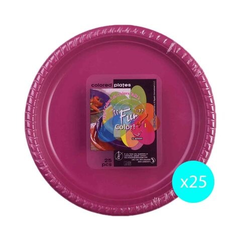 Fun Coloured Plastic Plates Pack of 25