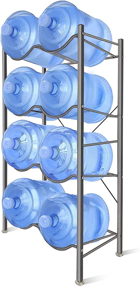 SKY-TOUCH 4-Tier Heavy Duty 8 Bottles of 5 Gallon Water Organizer Space Saver, Sturdy and Durable Storage Stand for Office, Home and Gym, Silver 45.3cm*28.2cm*13cm