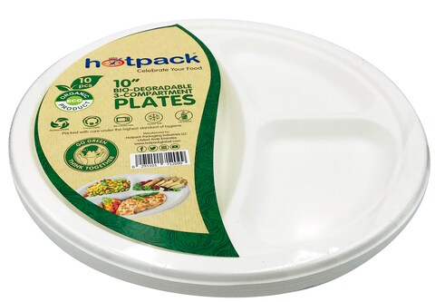 HOTPACK - BIODEGREDABLE  PLATE 10&#39;&#39;-3COMP 10  PIECES