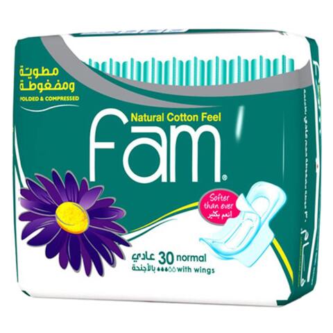 Fam Napkins Folded And Compressed Normal With Wings Pads 30 Pieces