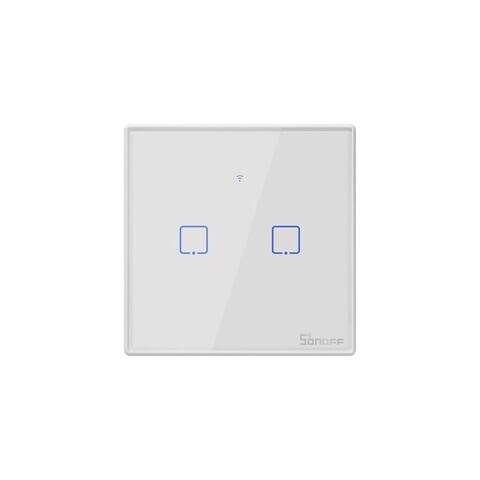 Sonoff TX T2UK32C-TX UK Plug 2 - Gang Way Glass Panel Wireless WiFi Smart Touch Light Switch - White