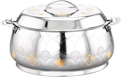 Royalford 5000ml Majestic Stainless Steel Hotpot- Rf11444 Firm Twist Lock To Keep Food Fresh For Long, Silver And Golden