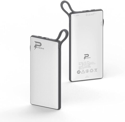 Phoni 6 in 1 Power Station 10,000 mAh with Built-in Cable to Charge Multiple Devices - White