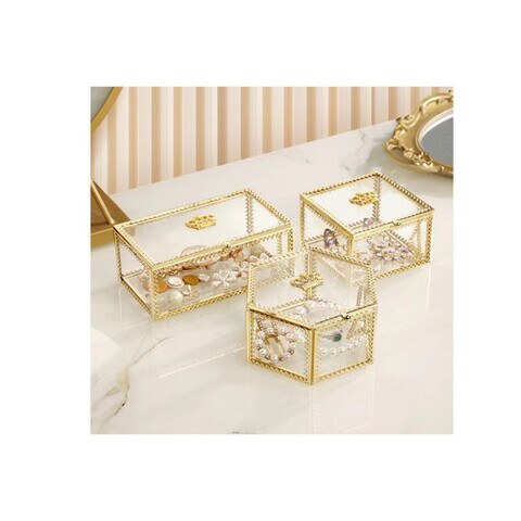 Small Glass Jewelry Gift Box Gold Clean