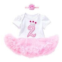 We Happy 2nd Birthday Baby Girls Princess Party Dress | 2 PCs | White and Light Pink | 2 Year