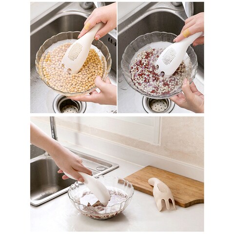 ZENHOME Rice Colander Classic Simple Multi Function Rice Washer Practical Kitchen Plastic Basin Drainer Spoon Pasta filter White