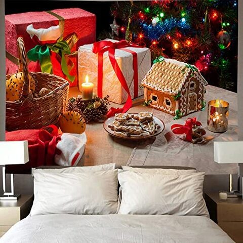 Ggerou Holiday Tapestry For Wall Decoration, Hd Santa Claus Snowman Photography Backdrops Wall Hanging Blanket, Fireplace Bedspread Living Room Background For Party Home Wall Decor, 59.1 X 78.7In (C)