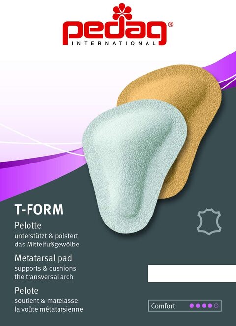 Pedag T-Form Large Size Anatomically Correct Metatarsal Arch Pads, Leather, Medium