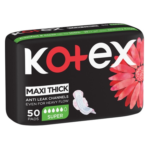 Kotex Designer Maxi Super Sanitary Pads With Wings White 50 count