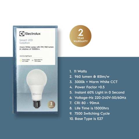 إلكترولوكس - مصباح LED 11 واط E27 أبيض دافئ
