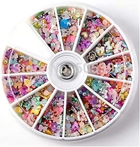 Aiwanto 2Pack Wheel Mixed Nail Art Tips Glitters Rhinestones Slice Decoration Manicure (1200pcs / pack)