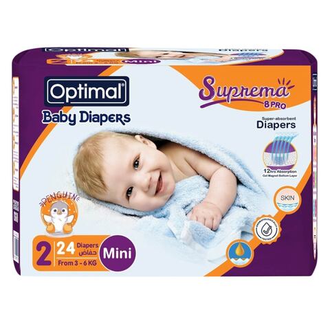 Optimal Size 2 Mini Baby Diapers 24 Count 3 To 6Kg