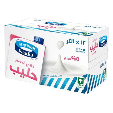 Saudia Long Life Skimmed Milk 1L &times; 12 Pieces